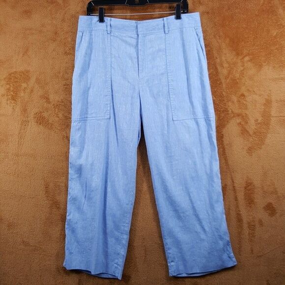 CLUB MONACO Pants Womens Size 12 Blue Wide Leg Crop Lightweight Linen Blend - Picture 1 of 9
